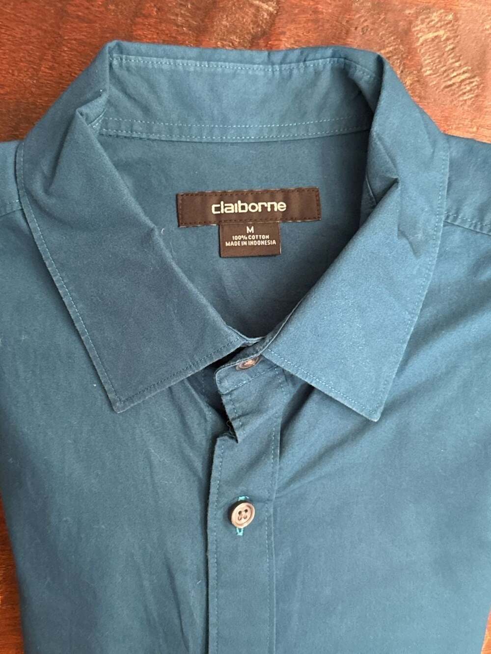 Claiborne Men's Long Sleeve Button-Down Dress Shirt, Teal Blue, 100% Cotton, Siz